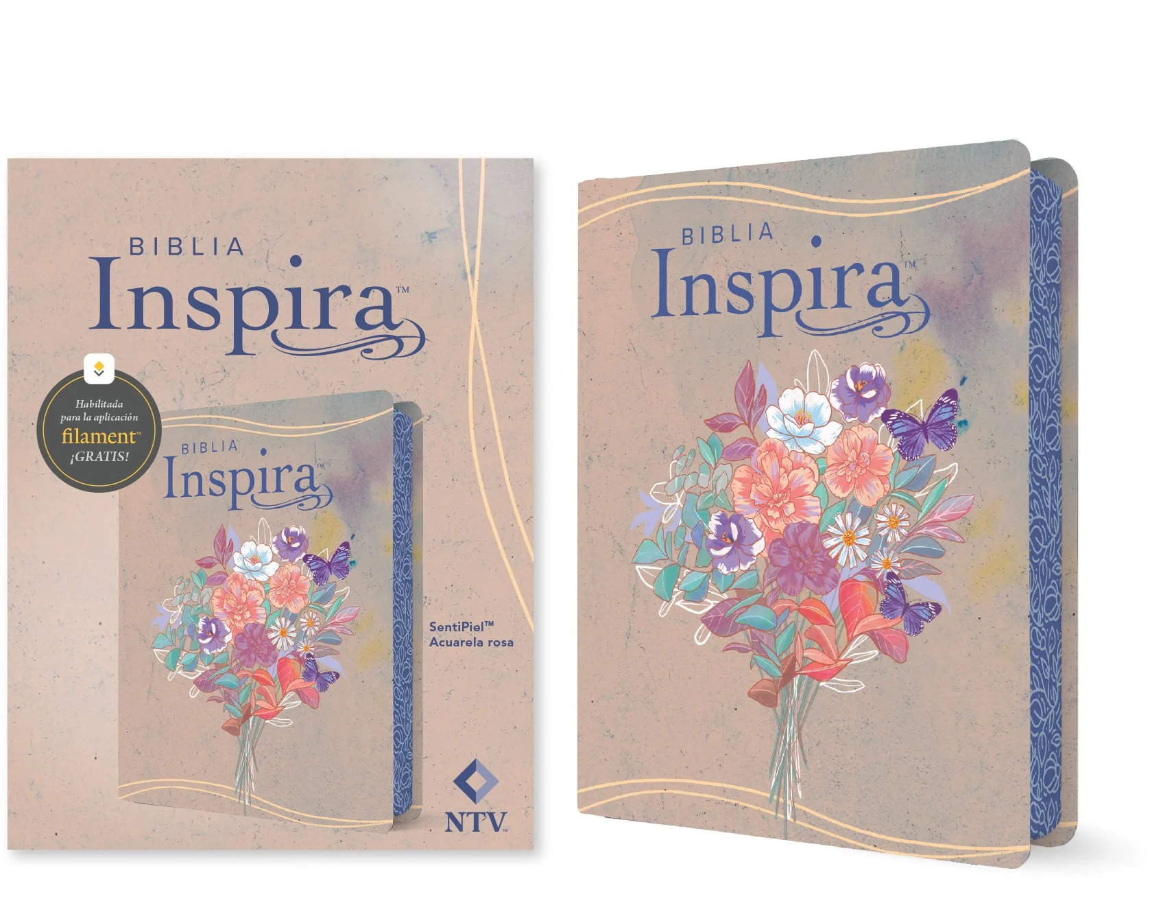 Biblia Inspira NTV con Filament (SentiPiel, Acuarela rosa)
