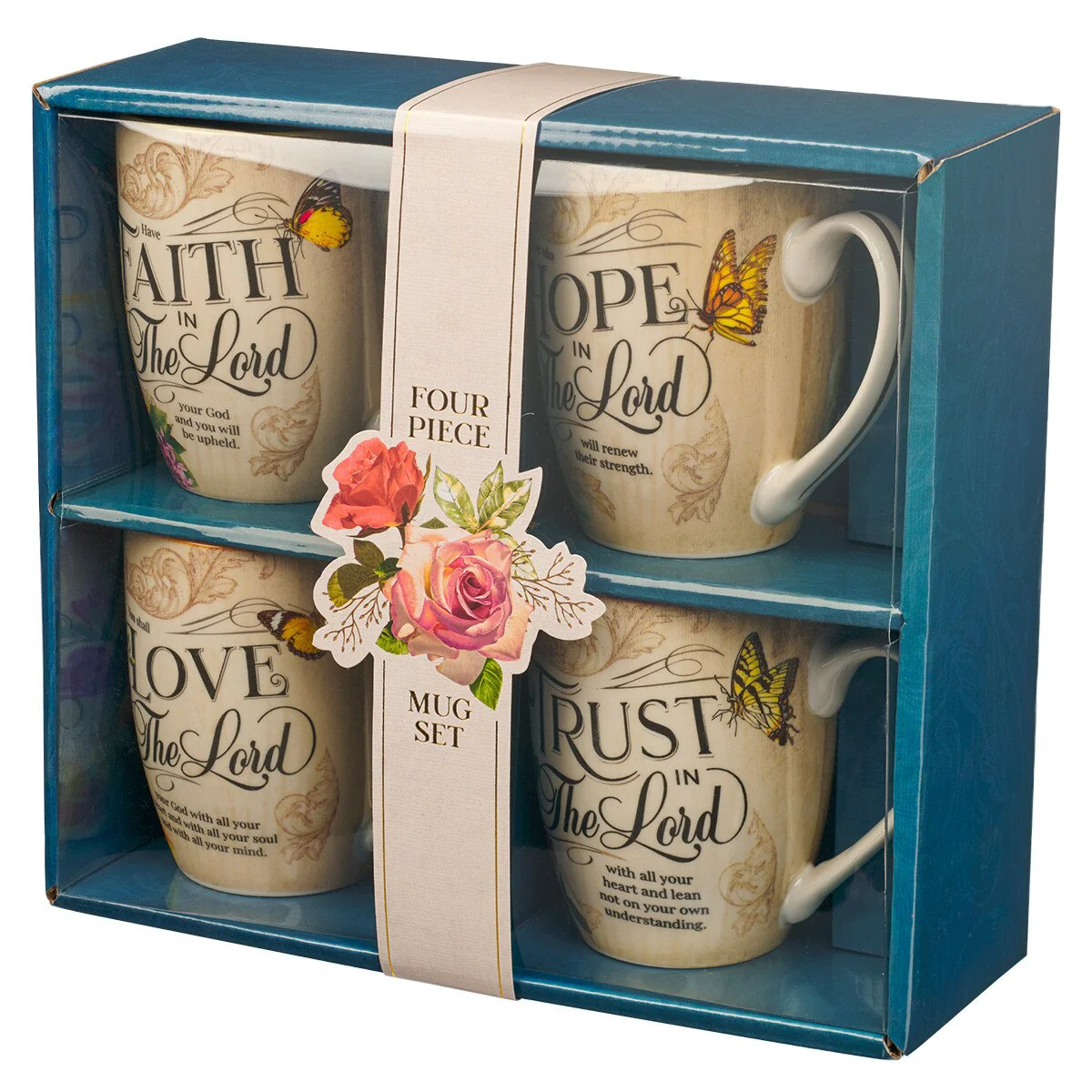 Christian Art Gifts: Faith Trust Hope and Love Floral Mug Set - Image 3